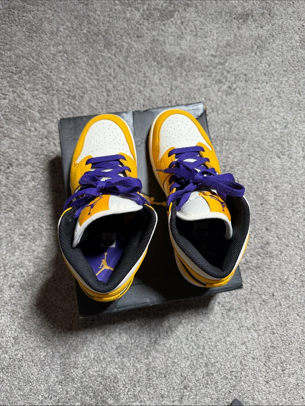 Jordan Yellow, Purple & White High-Top Sneakers